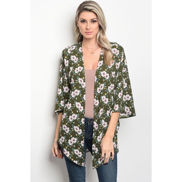 🆕Olive floral kimono - Picture 2 of 4